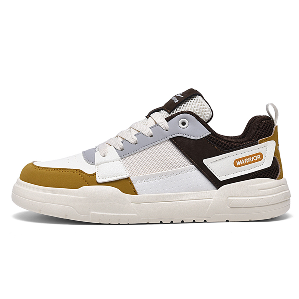 

WARRIOR Амортизирующие износостойкие мужские скейтерские кеды низкие бежево-коричневые хаки, цвет Beige/Brown/Khaki