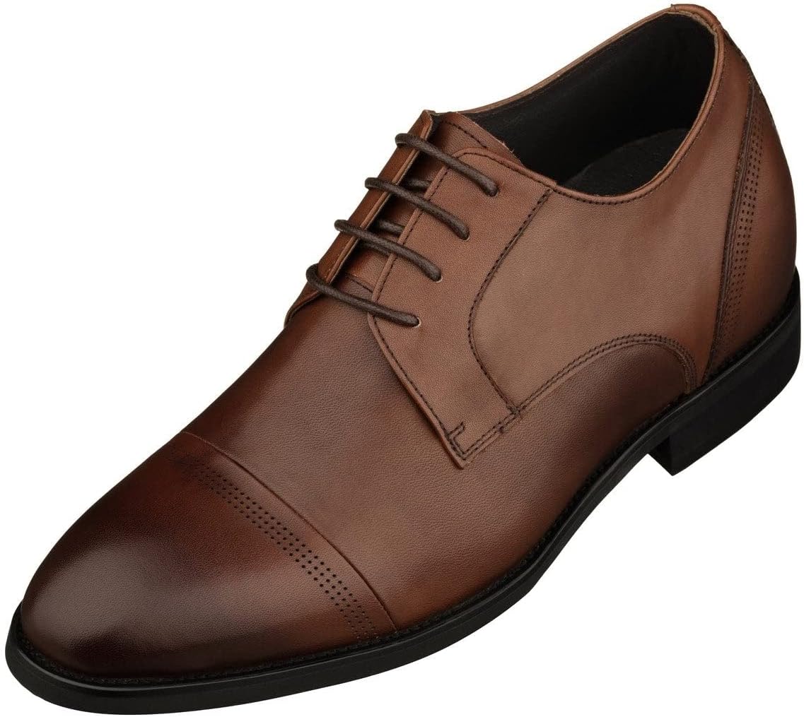 

Мужские невидимые туфли TOTO с увеличением роста - черные премиальные кожаные дерби с шнуровкой и микро-перфорацией - прибавка в росте 7 см - K9277 D(M) US