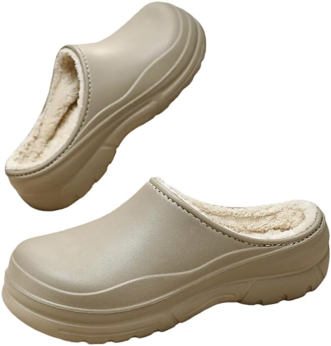 

Женские и мужские сабо с меховой подкладкой, тапочки с эффектом памяти, теплые пушистые зимние водонепроницаемые тапочки для дома и улицы, обувь для шеф-повара Hhhchpm, хаки