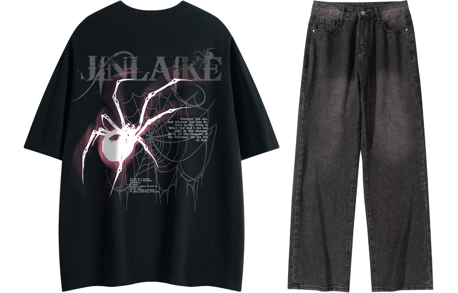 

Повседневная спортивная одежда Unisex Kinglake, черная футболка и черные джинсы