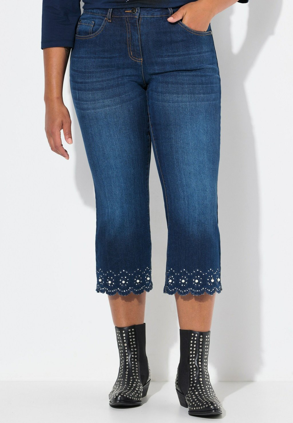 

Джинсы Bootcut 7/8 FLARED FIT ZIERPERLEN AM SCHLAGSAUM, 5-POCKET Angel of Style, темно-синий