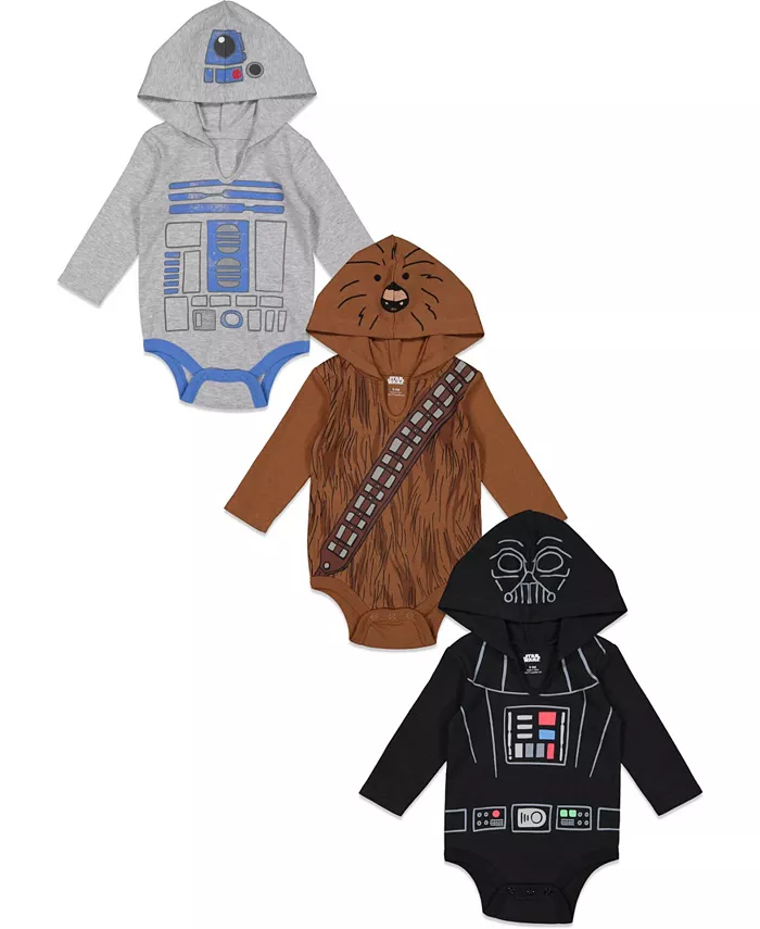 

Star Wars Дарт Вейдер R2-D2 Чубакка Комплект из 3 боди для мальчиков, малыши Starwars, мультиколор
