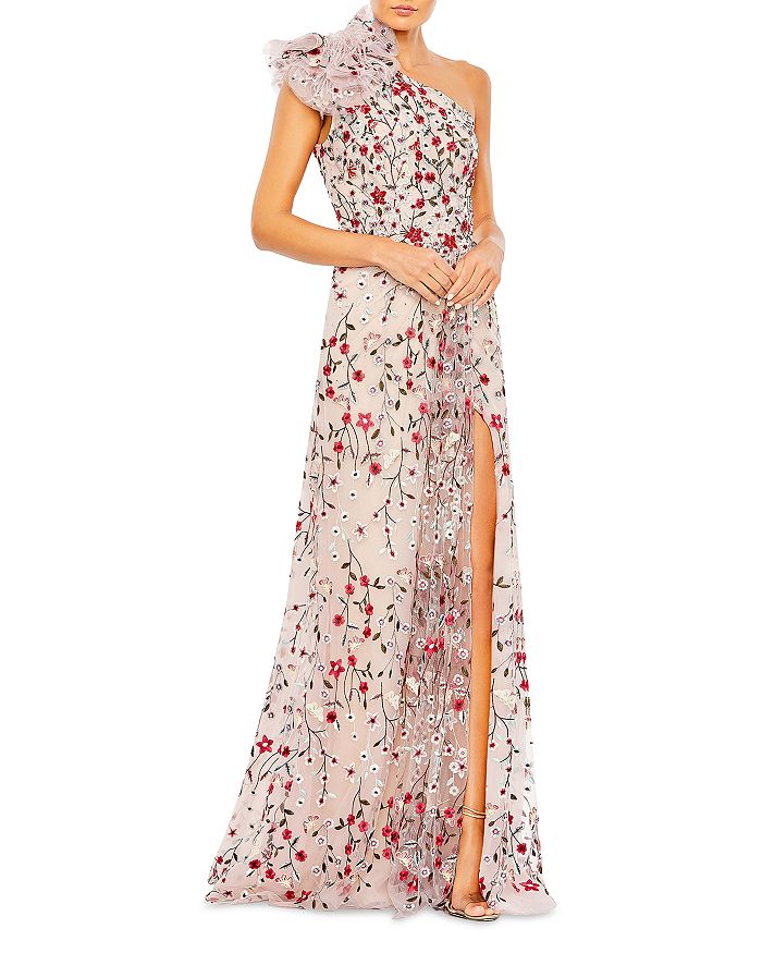 

Украшенное рюшами платье-футляр с одним плечом A-line Mac Duggal, мультиколор