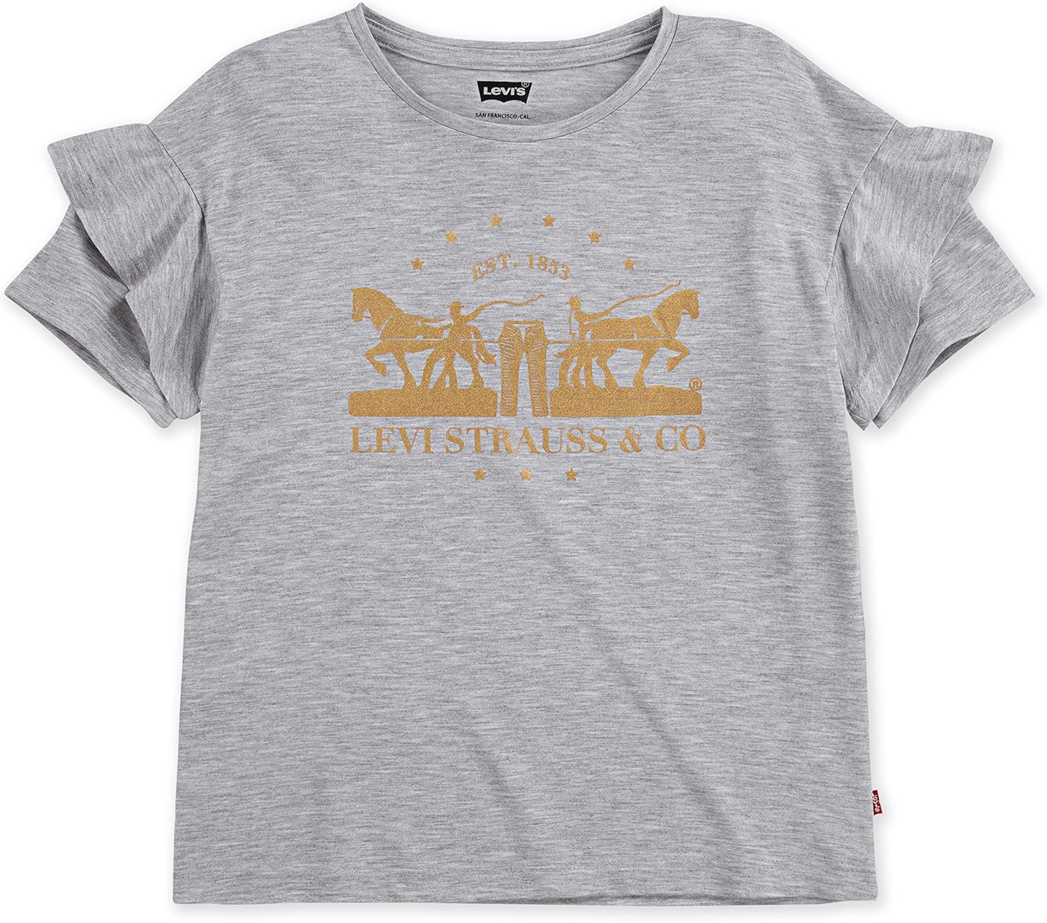 

Футболка свободного кроя с оборками для девочек Levi's, Grey/Gold