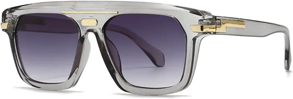 

Винтажные мужские солнцезащитные очки с двойной перемычкой, модные прозрачные линзы Ocean, женские очки с заклепками, защита от УФ-излучения UV400 VFDHN, Tyj520-2