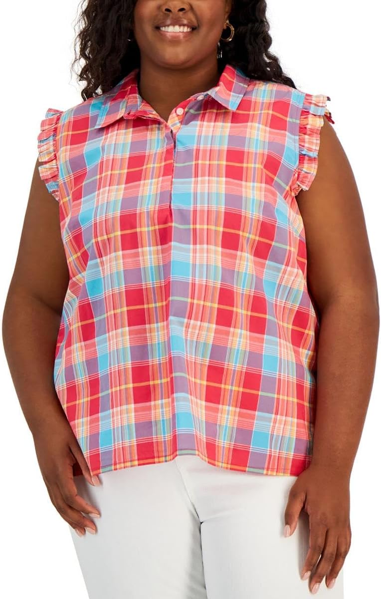 

Женский спортивный топ Tommy Hilfiger без рукавов с оборками в клетку, Azalea Multi