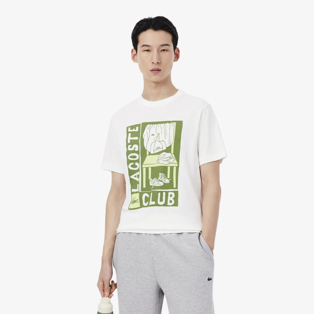 Футболка мужская Lacoste с графическим принтом, для тренировок, белый