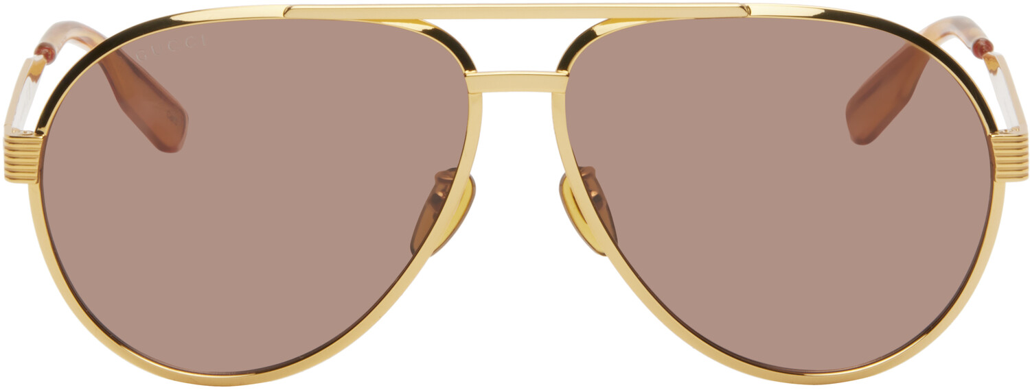 

Золотые солнцезащитные очки-авиаторы Gucci, золотой/золотой/коричневый