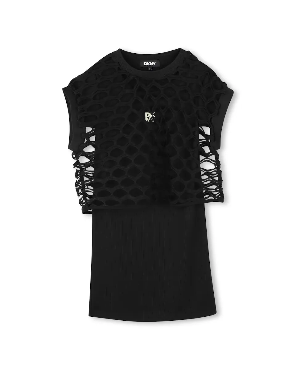 

Платье для девочки черного цвета с короткими рукавами DKNY, чёрный