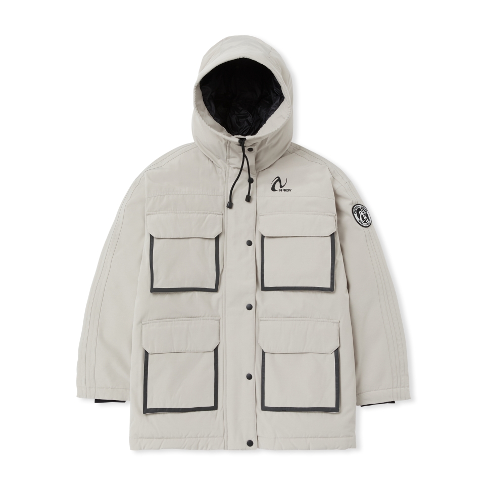 

Nerdy Пуховая куртка унисекс, бежевые, с капюшоном, средней толщины