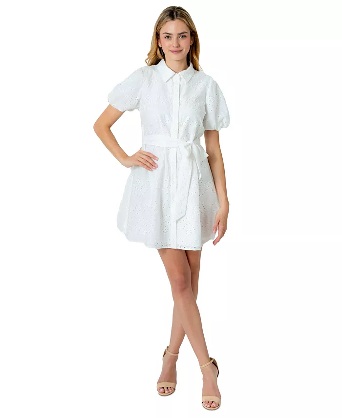 

Женская рубашка-платье с кружевными вставками и пышными рукавами Sam Edelman, белый