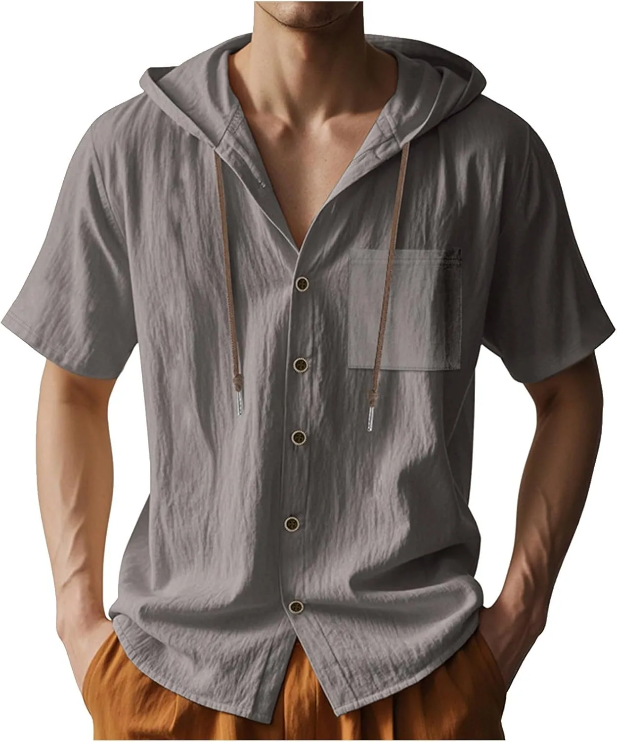 

Летний леновый кардиган с капюшоном для мужчин