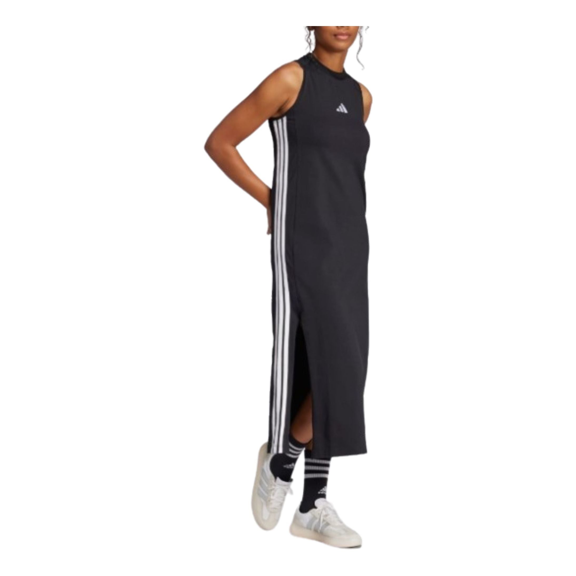(WMNS) Платье-борцовка Adidas Essentials с тремя полосками, черно-белое, модель — фото 2