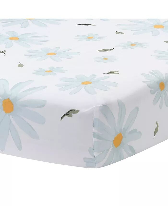 

Простыня для детской кроватки Sweet Daisy из 100 % хлопка белого/синего цвета с цветочным принтом Lambs & Ivy, белый