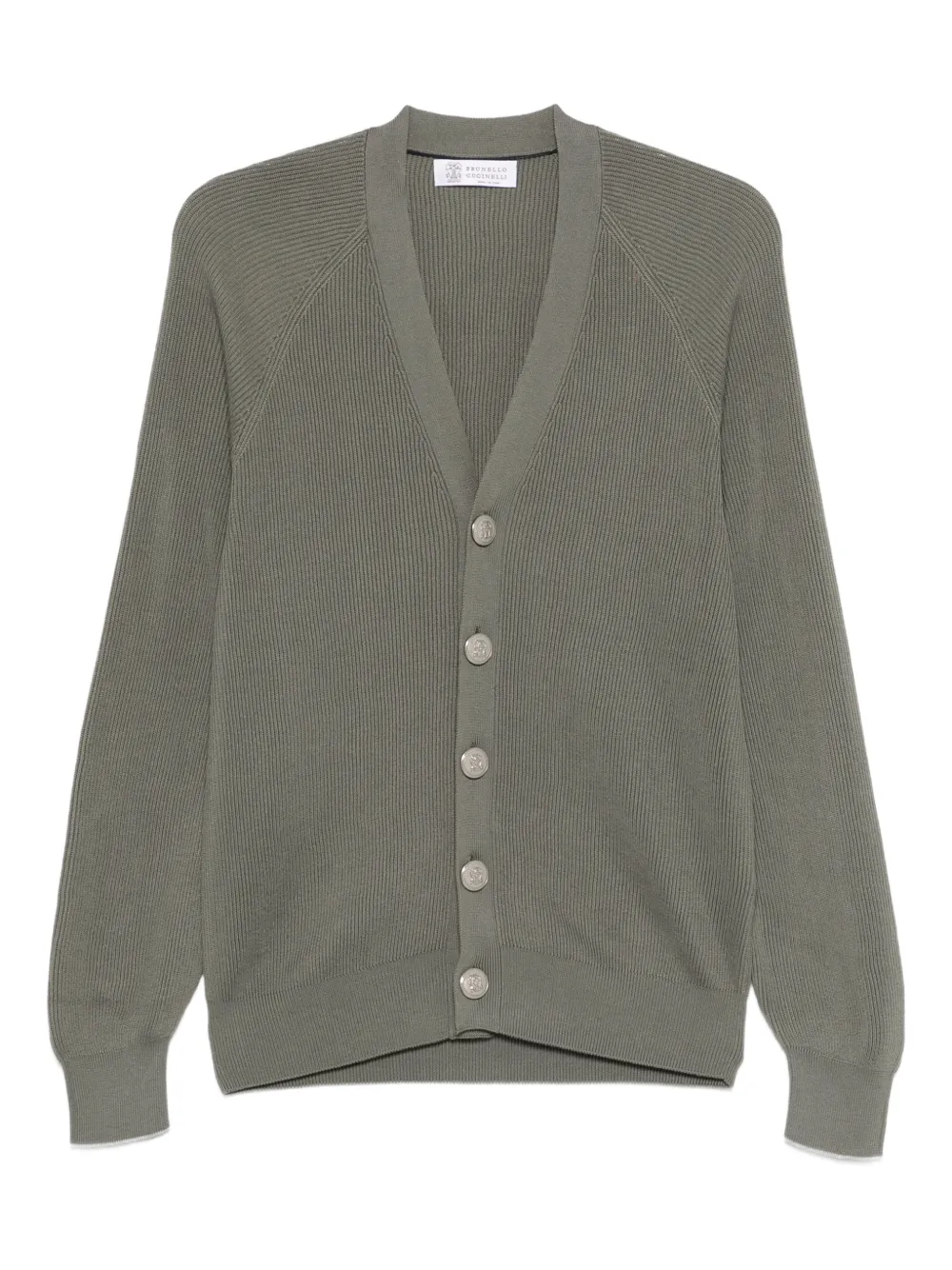 

Кардиган в рубчик на пуговицах Brunello Cucinelli, зеленый