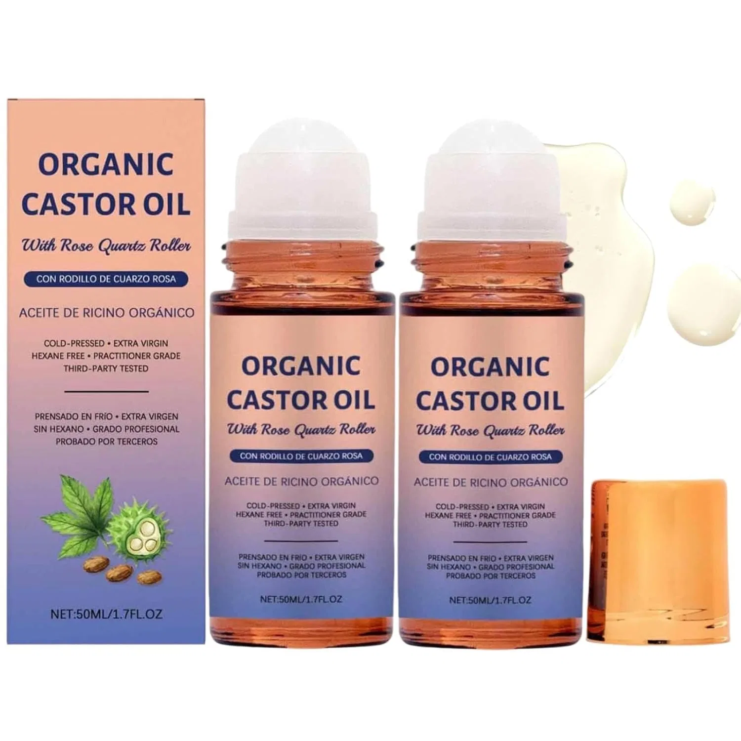 Органическое касторовое масло Bio-Rizinusöl с роликом из розового кварца, 2 шт. Generisch, 2Pc