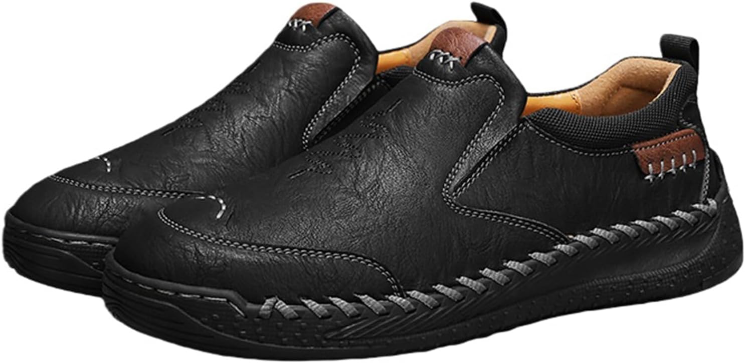 

Мужские кожаные лоферы, повседневные мокасины без шнуровки, винтажные кожаные туфли с ручной строчкой для женщин и мужчин, легкие туфли для делового стиля, прогулок и вождения, комфортные модные кроссовки Generic, черный