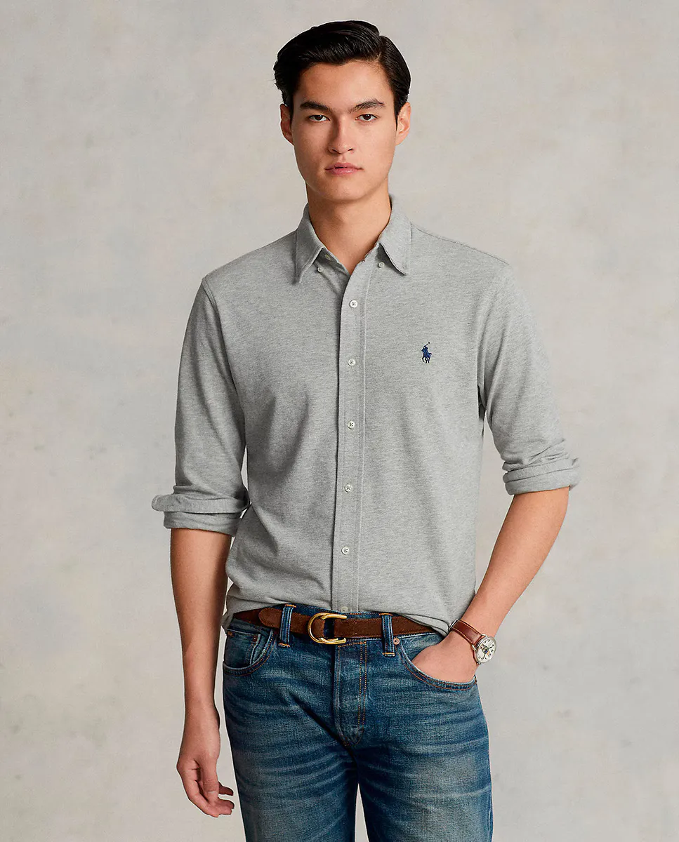 

Мужская хлопковая рубашка стандартного кроя Polo Ralph Lauren, серебристо-серый