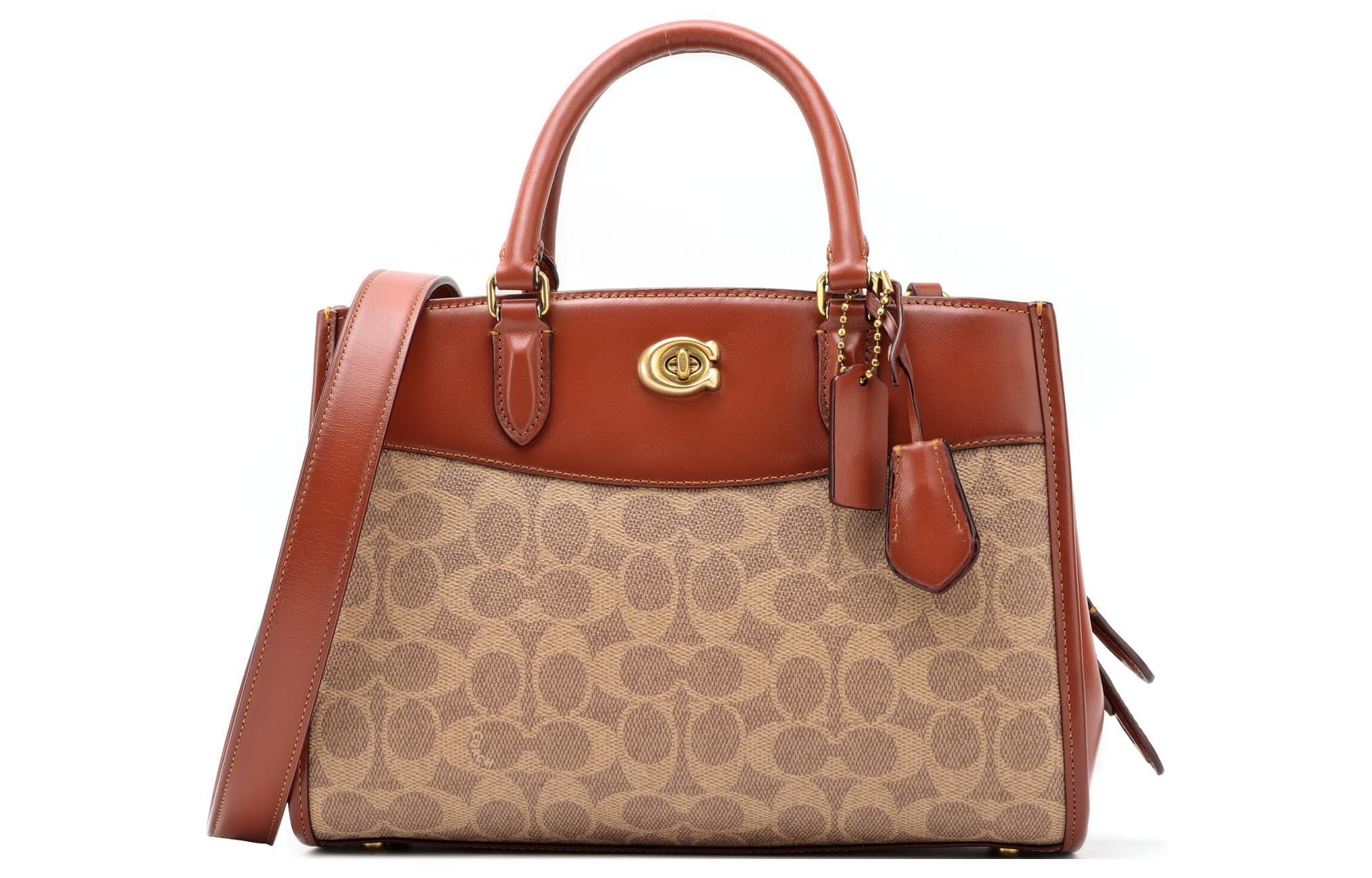 

COACH Сумка Brooke Coated Canvas с элементами из телячьей кожи, средняя, через плечо или кроссбоди, женская, коричневая и ржавая