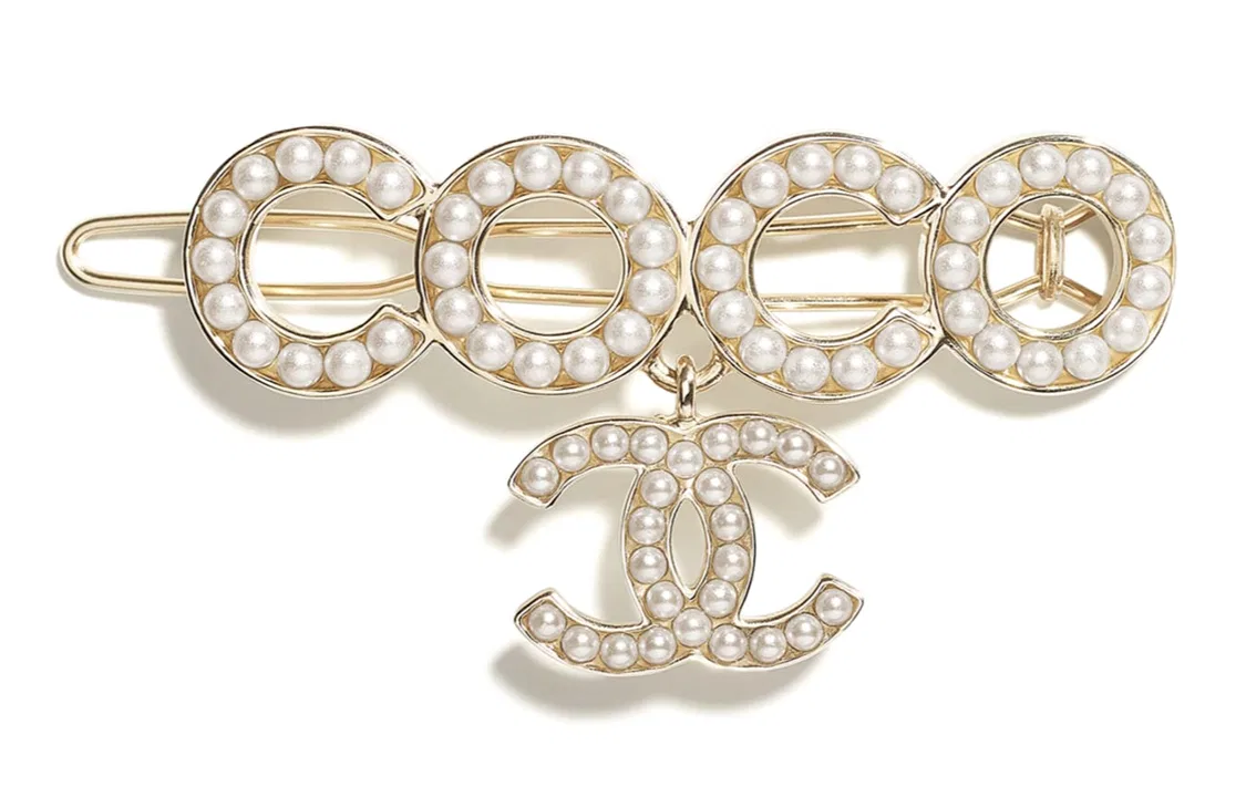 Заколка для волос с жемчугом CHANEL Gold and Pearl White