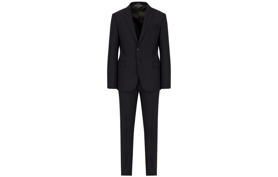 Однобортный облегающий костюм из щеточной эластичной легкой шерсти EMPORIO ARMANI, синий — фото 3