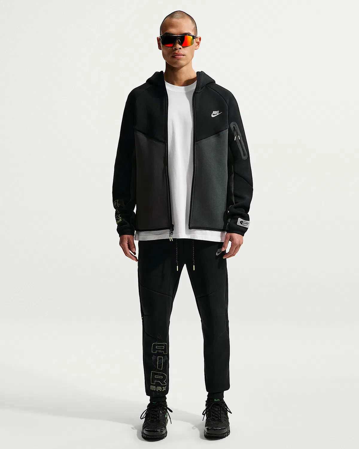 Мужская флисовая куртка-ветровка Nike Tech на полной молнии, Black/Dark Smoke Grey/Neon Yellow — фото 4