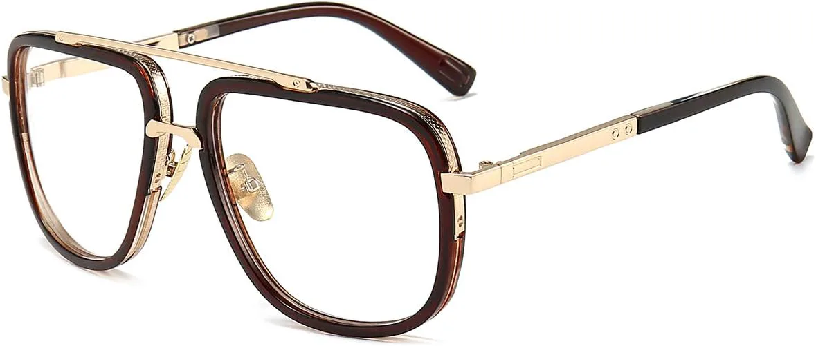 

Солнцезащитные очки-авиаторы Dollger увеличенного квадратного размера для мужчин, модель «пилот», золотистая оправа, ретро-стиль, A10-brown Frame/Transparent Lens