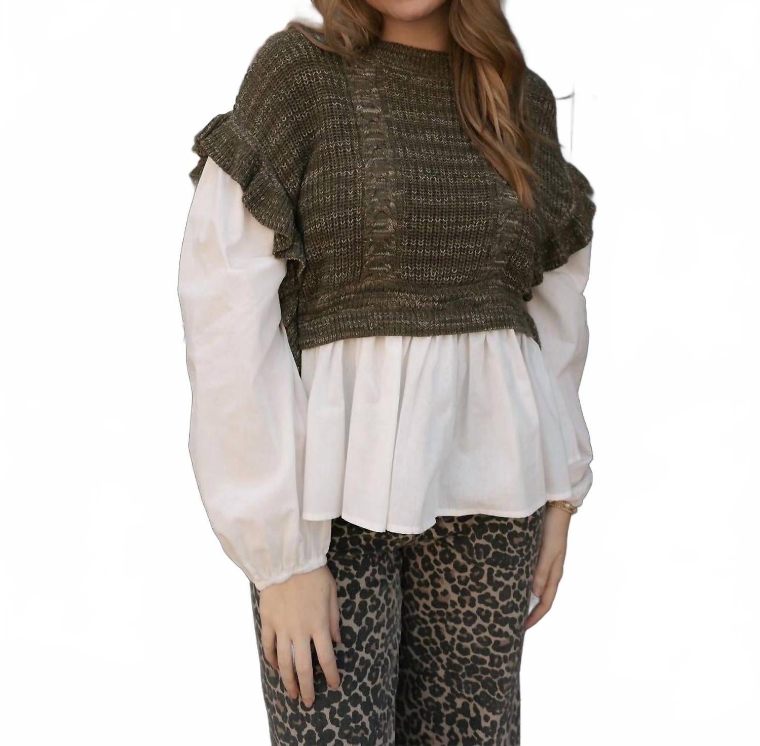 

Комбинированный топ-свитер оливкового цвета Miou Muse, оливковый