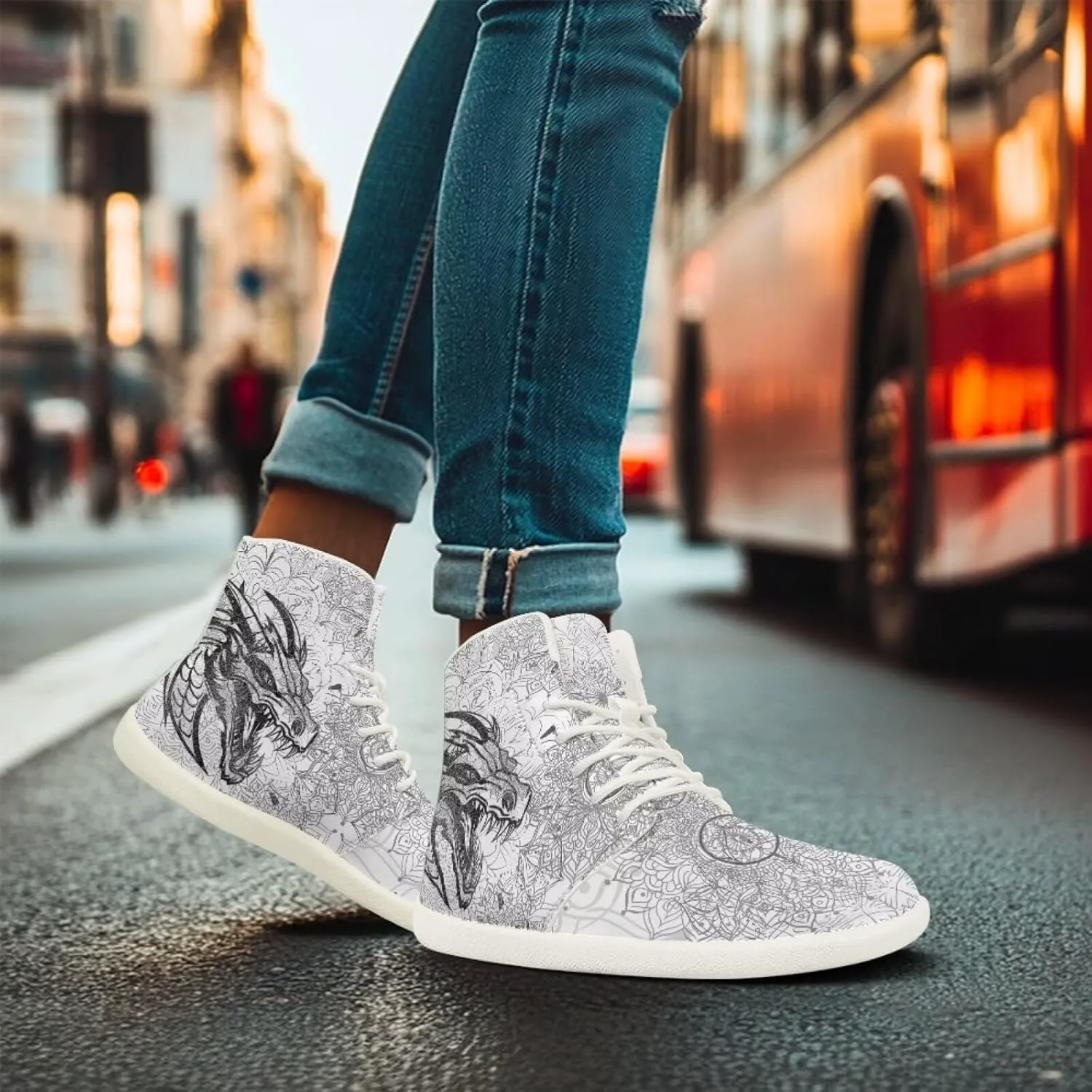 Мужские кроссовки Dragon Print для бега, слипоны, высокие, для ходьбы, занятий в спортзале, тенниса и спорта Ecaestolph, белый — фото 2