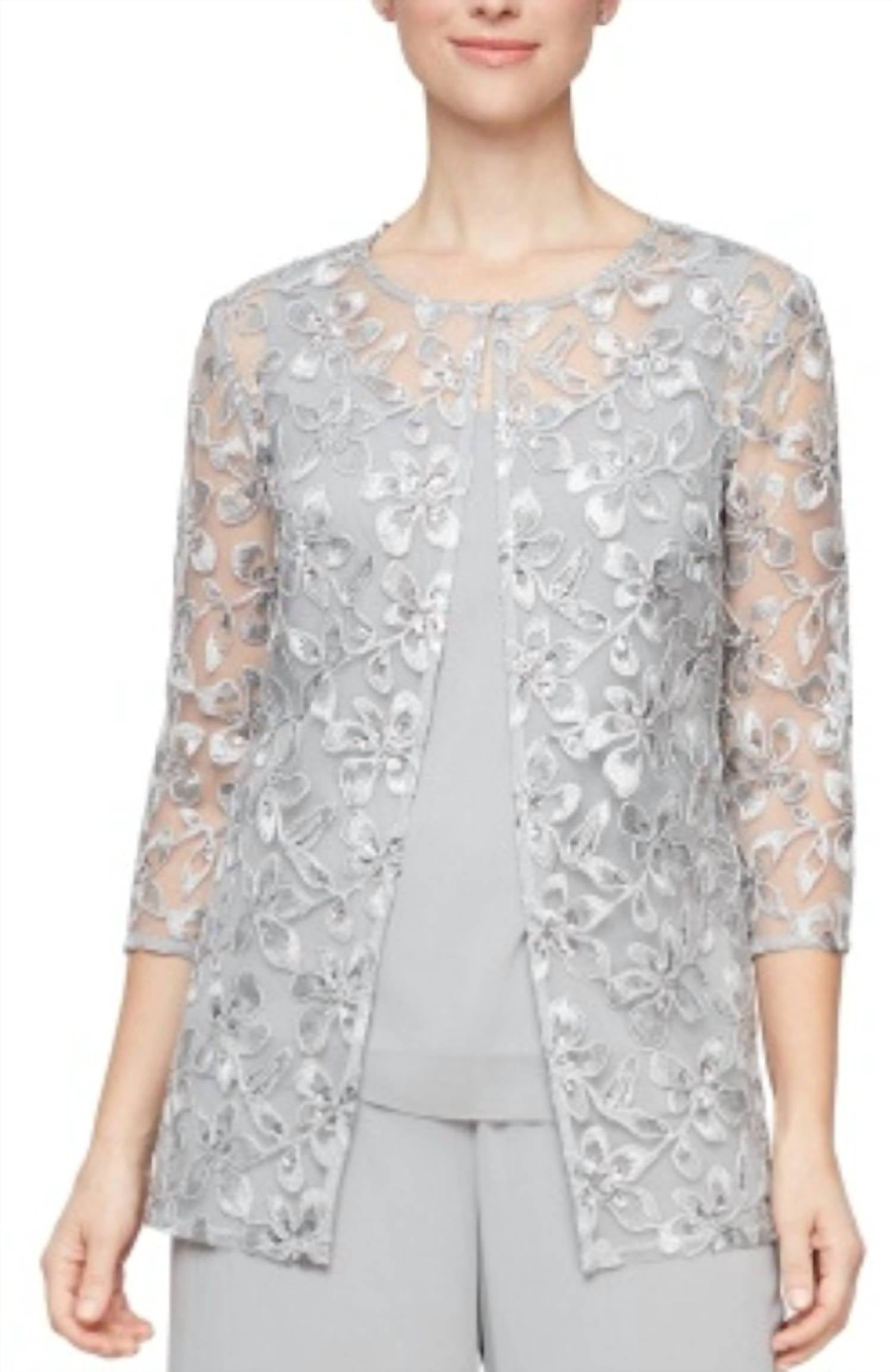 

Alex Evenings Комплект из двух предметов одежды с вышивкой и рукавами 3/4, белый