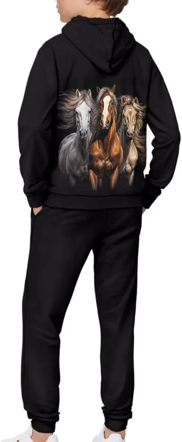 Детский спортивный костюм с принтом, 2 предмета, Black Horse Patternnss — фото 4