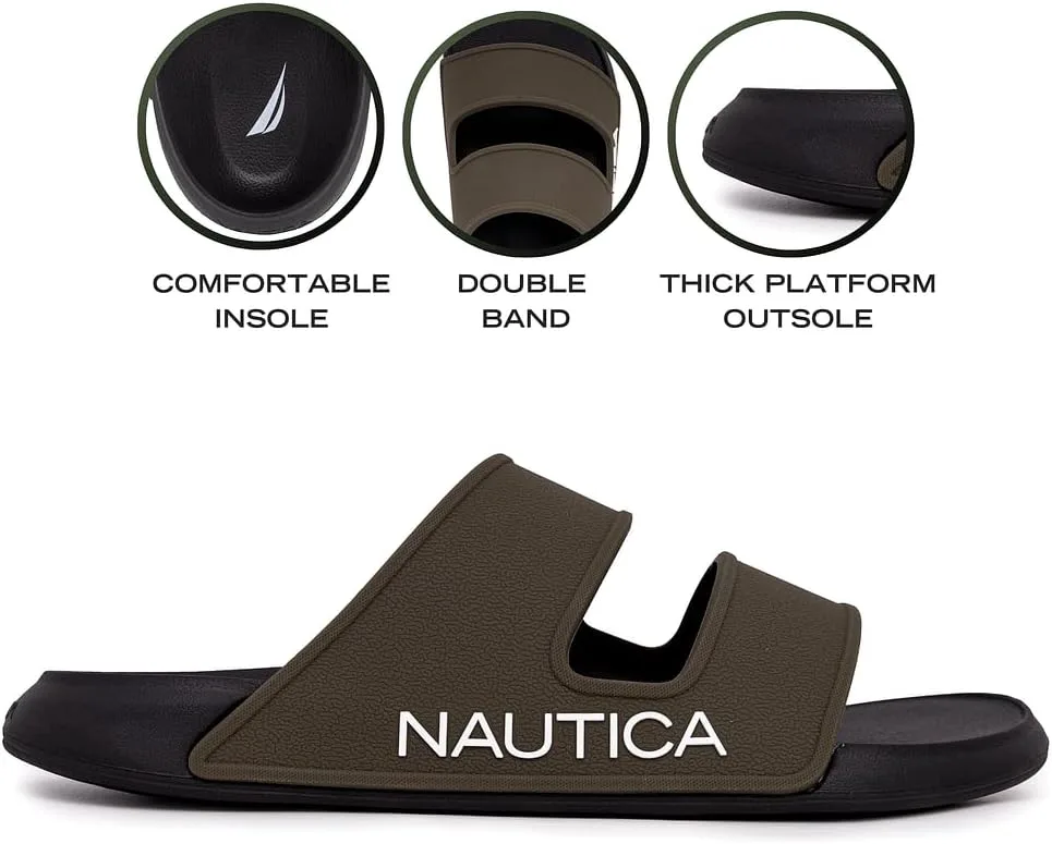 Мужские шлепанцы Nautica для спорта и душа, атлетические сандалии для дома и улицы с двойной поддержкой свода стопы - легкие, прочные и удобные, оливковый — фото 3