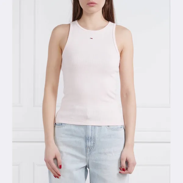 

Топ tjw Essential в рубчик, облегающий крой Tommy Hilfiger, розовый