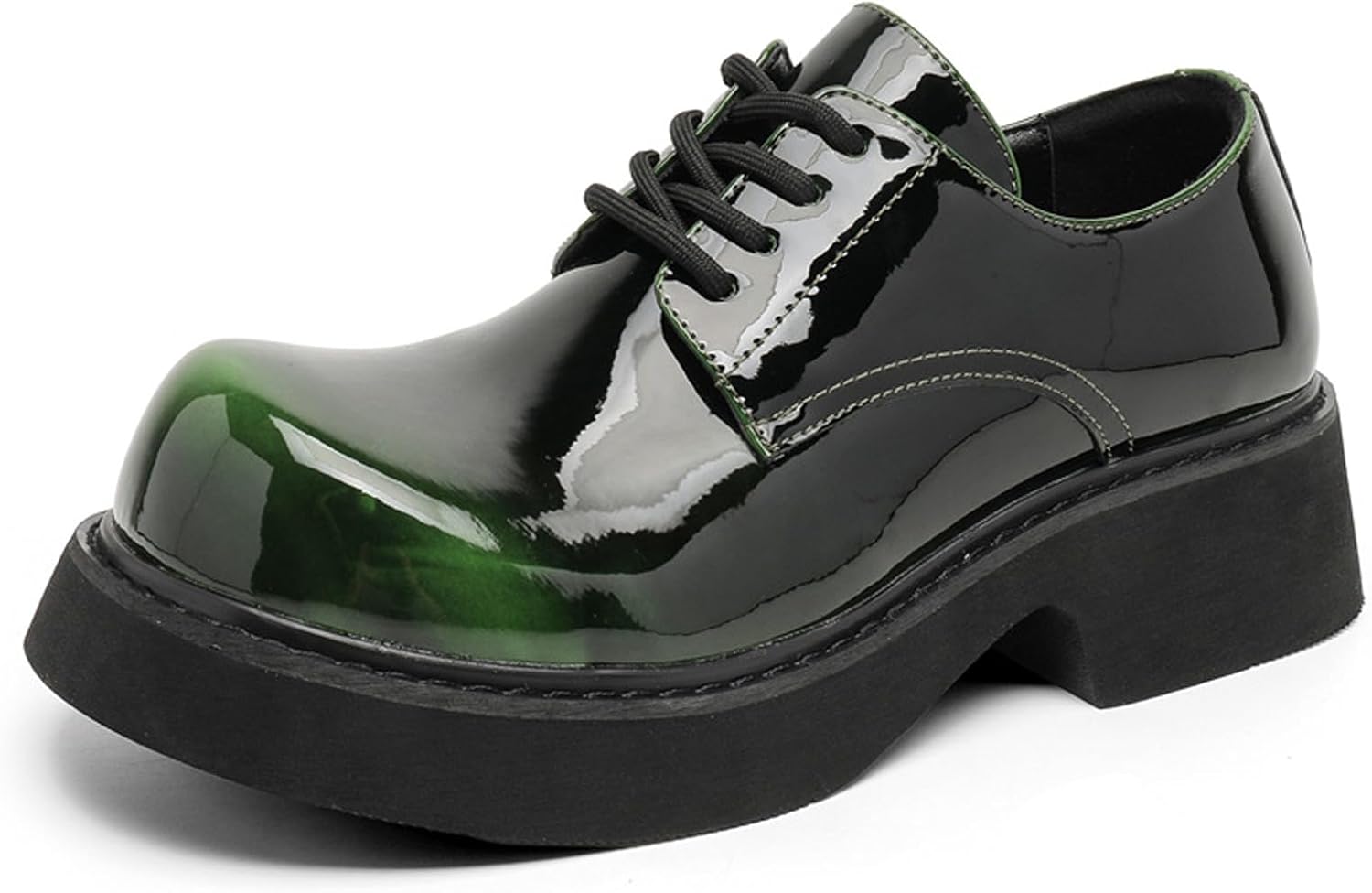 

Мужские лаковые туфли с массивным каблуком, модные оксфорды с круглым носком, рифленой подошвой и блок-каблуком, шнуровкой, формальные дерби для свадьбы, вечеринки или деловых мероприятий Fifilapin, зеленый