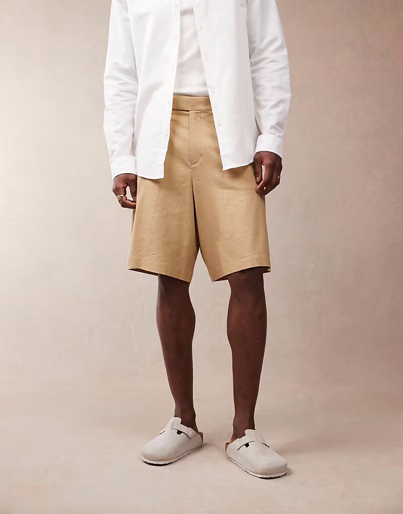 

Элегантные шорты-бермуды из льняной смеси ASOS DESIGN бежевого цвета