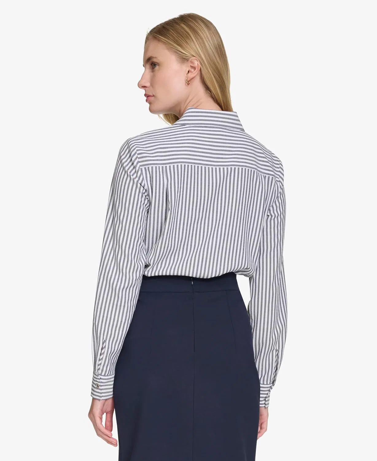 Блузка женская с длинным рукавом Button Up Shirt, Tommy Hilfiger, темно-синий/слоновая кость — фото 4