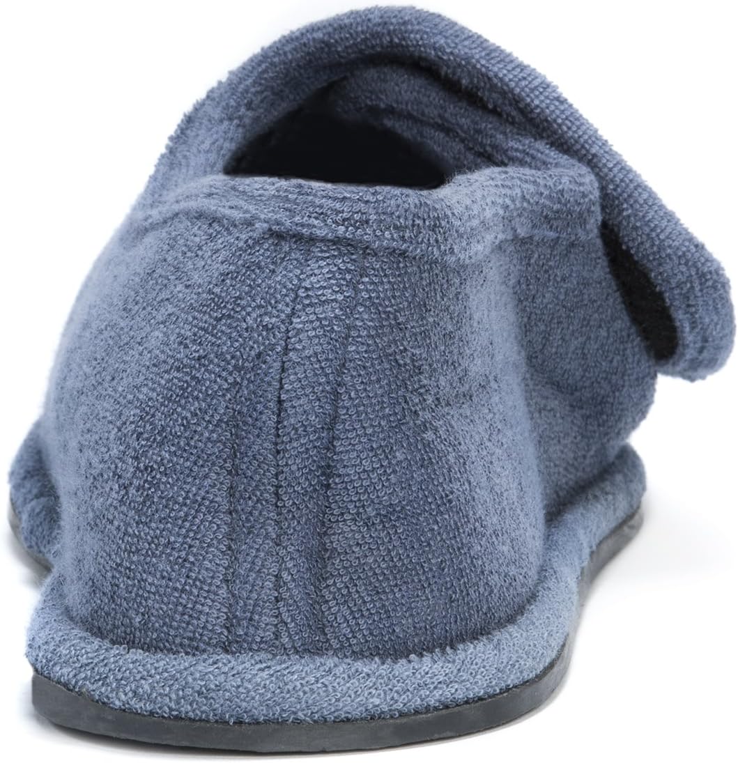 Muk LUKS Muk LUKS Мужские махровые регулируемые тапочки с открытым носком и полным покрытием стопы - темно-синие — фото 4