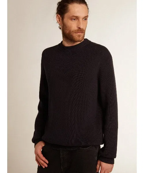 Свитер Golden Goose Regular Fit из хлопка с логотипом, тёмно-синий — фото 2