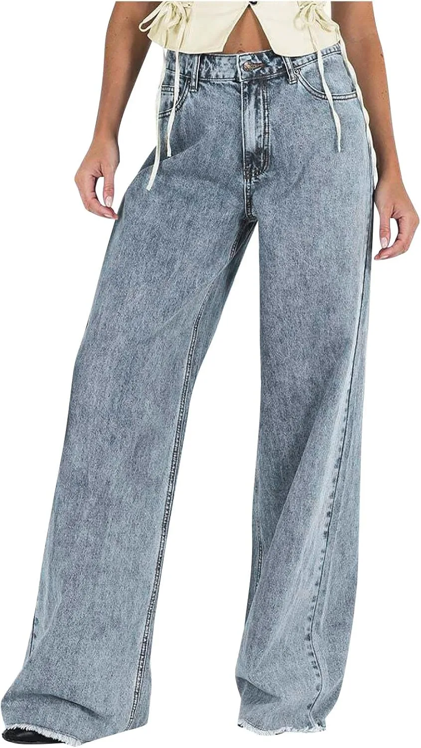 Женские джинсы Mide Rise Baggy Y2k Straight Wide Leg