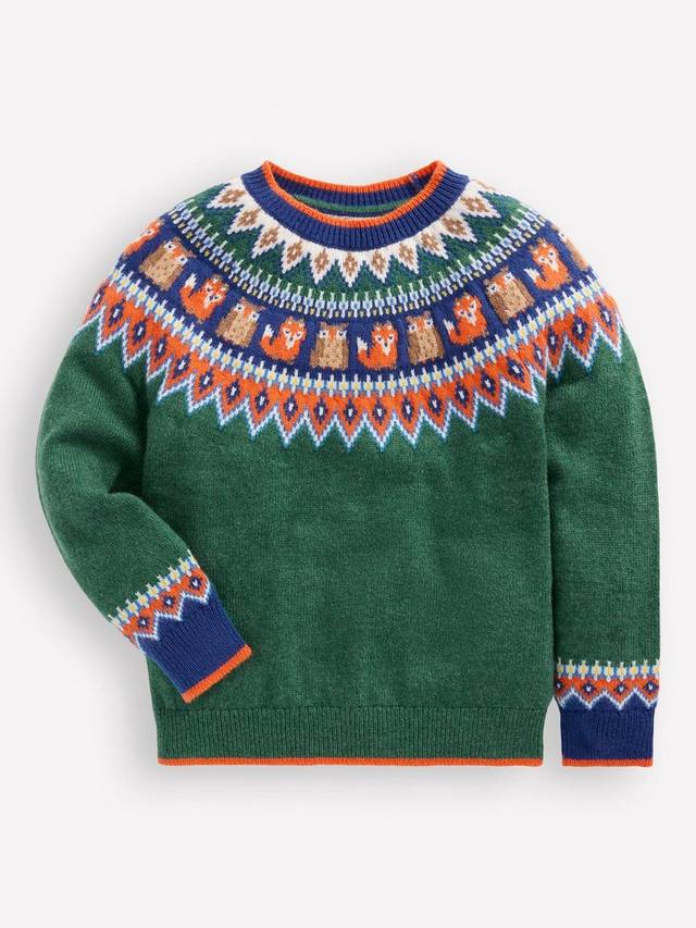 

Детский джемпер Fair Isle из шерстяной смеси Mini Boden, Jewel Green Woodland