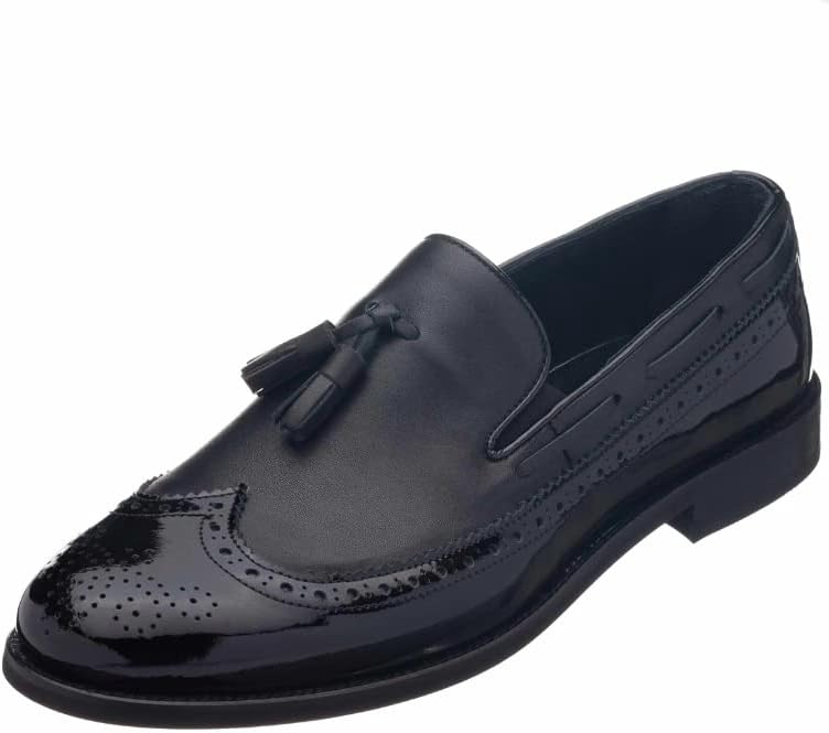 

Мужские черные туфли лоферы DALGALA King Size с кисточками, с ананилиновой отделкой и лакированной кожей, ручной работы