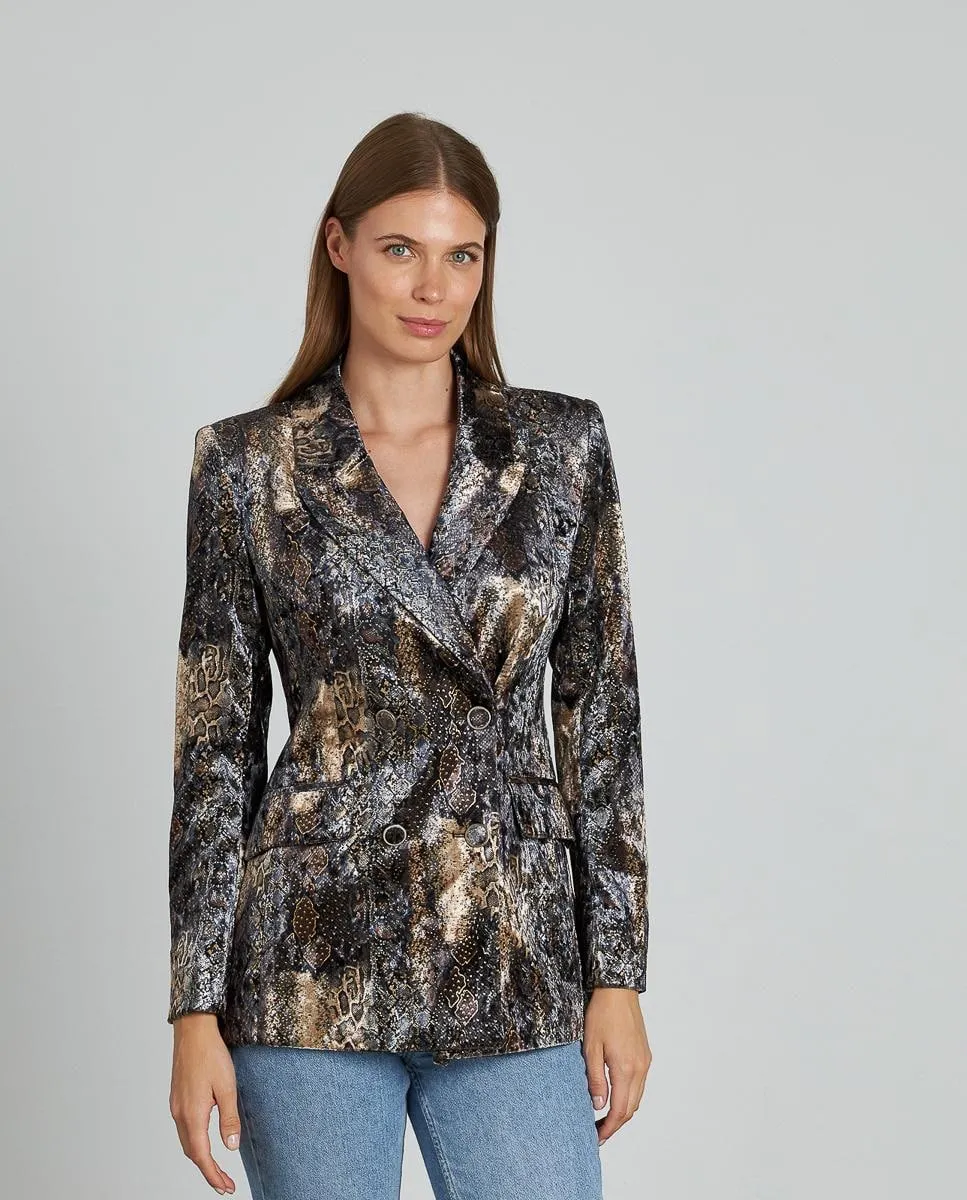 

Женский пиджак с принтом под змею и передними карманами Alma en Pena, принт