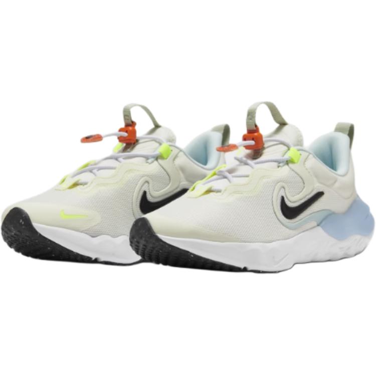 Беговые кроссовки Nike для детей с противоскользящей амортизацией, отскоком и воздухопроницаемостью низкие Sail White/Black/White/Glacier Blue/Neon Yellow/Horizon Green — фото 3