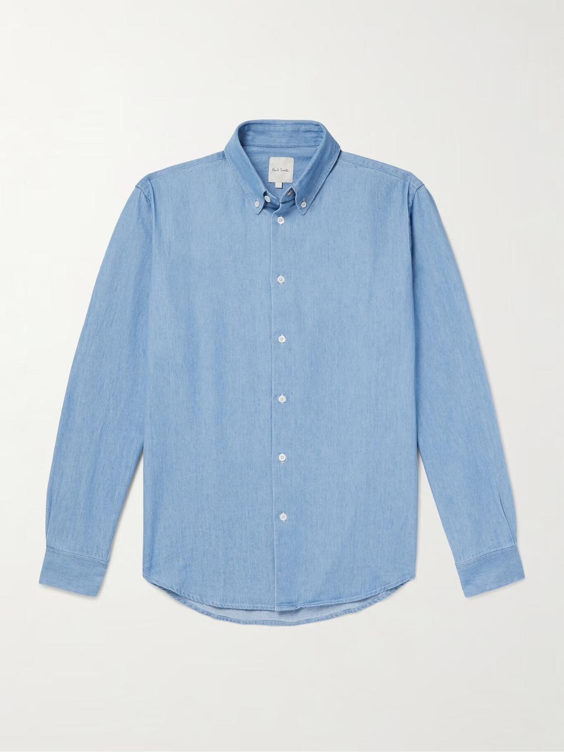 

Рубашка из хлопка-шамбре с воротником на пуговицах PAUL SMITH, синий