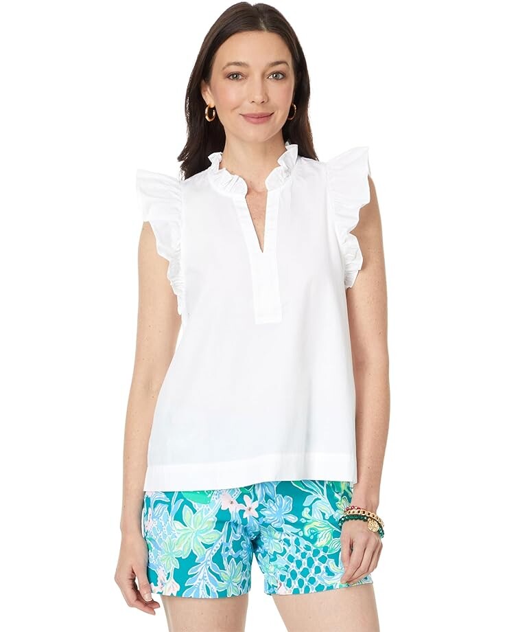 

Топ Lilly Pulitzer Klaudie Ruffle Sleeve Cotton Top, цвет Resort White