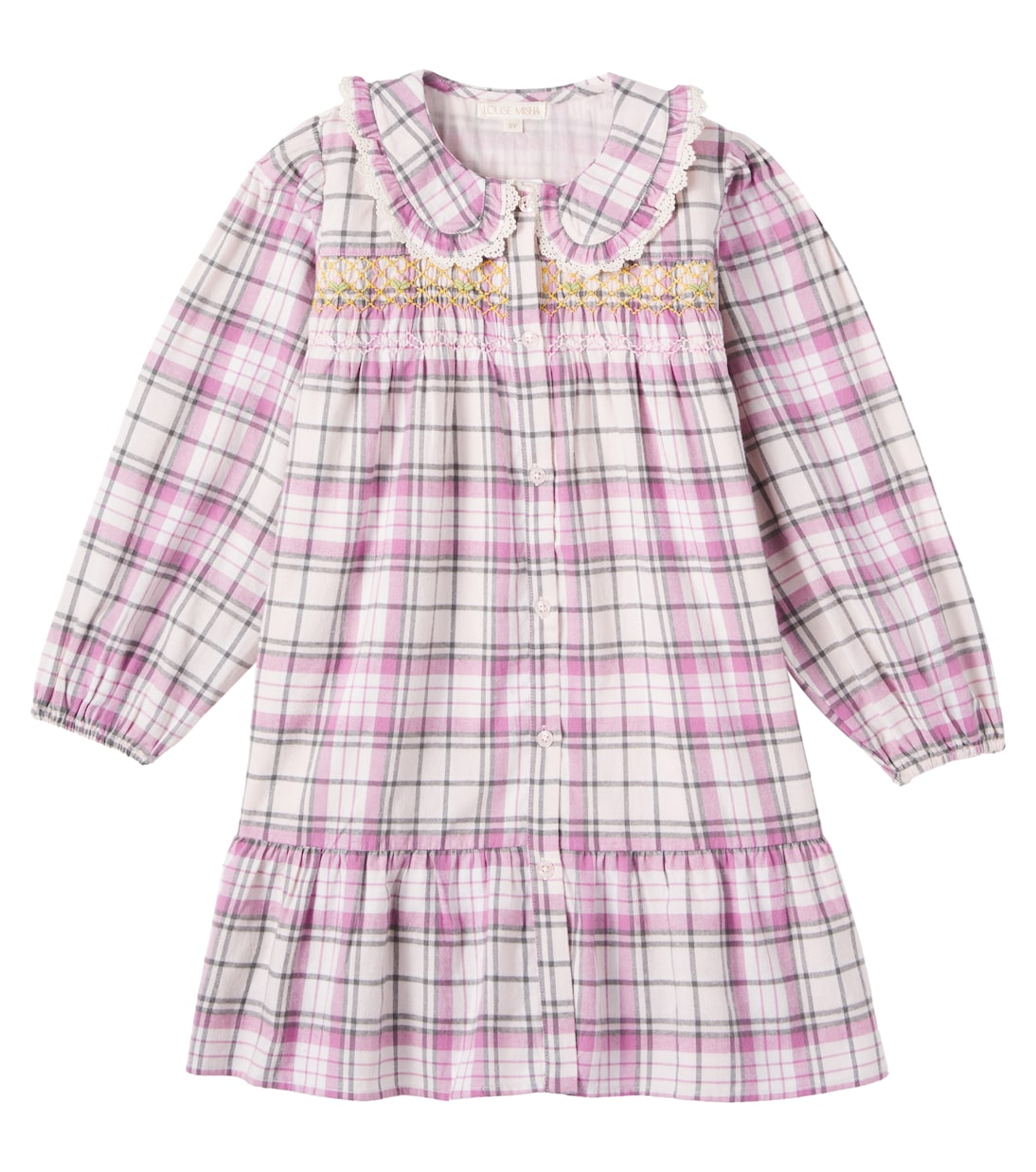 

Платье из хлопка в клетку со сборками Louise Misha, Cream Frosty Checks