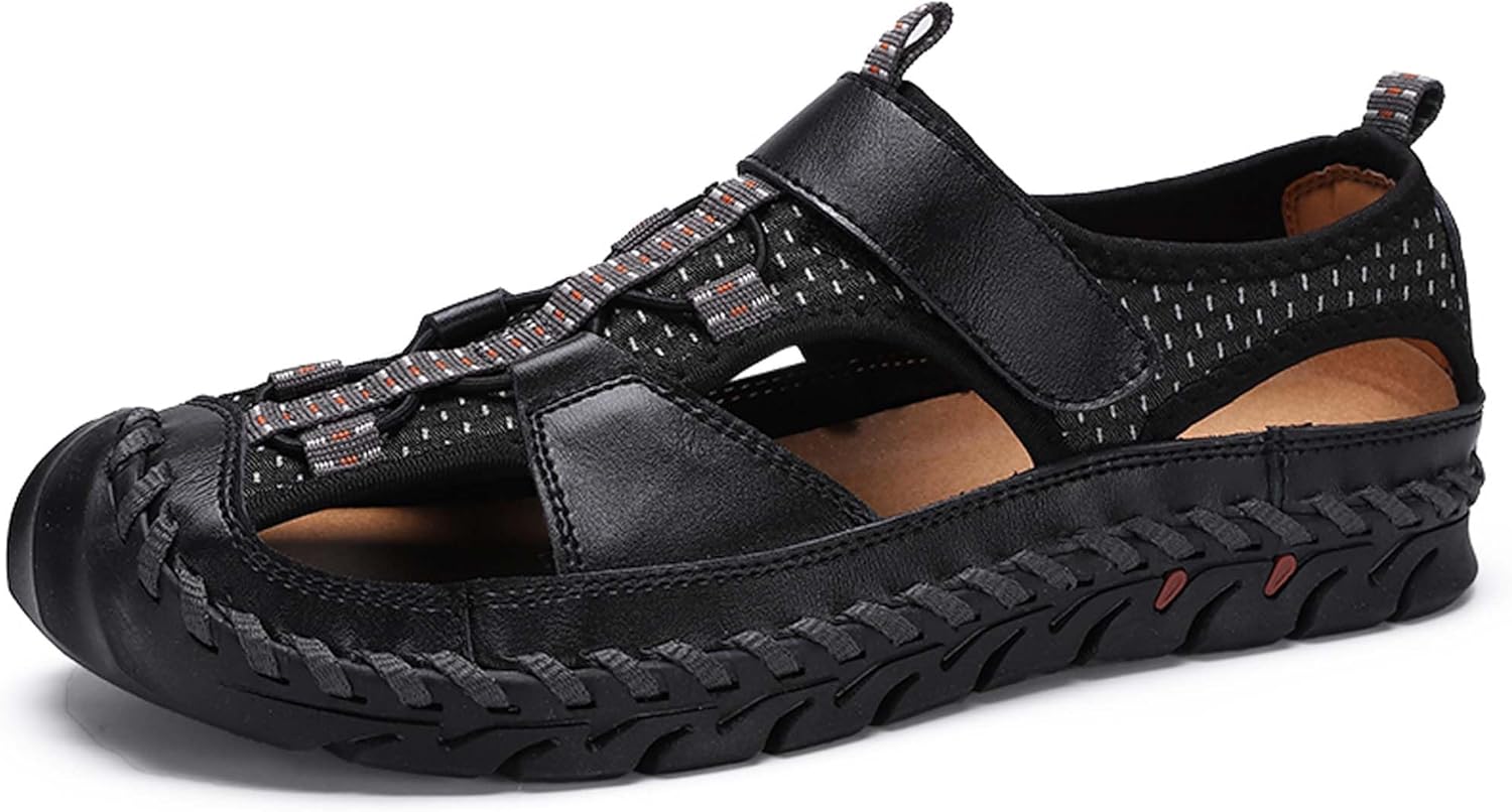 

Мужские спортивные сандалии, дышащие, с отверстиями, быстро сохнущие, пляжные, рыбацкие, с закрытым носком, нескользящие, для походов, кросс-кантри, альпинизма и работы Generic, черный