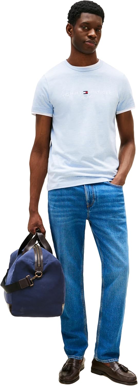 Мужские хлопковые футболки Tommy Hilfiger с коротким рукавом и вышитым логотипом, Heathered Blue — фото 3