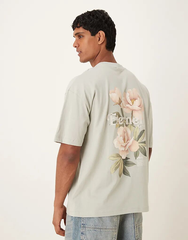 

Футболка свободного кроя ASOS DESIGN с цветочным принтом светло-серого цвета