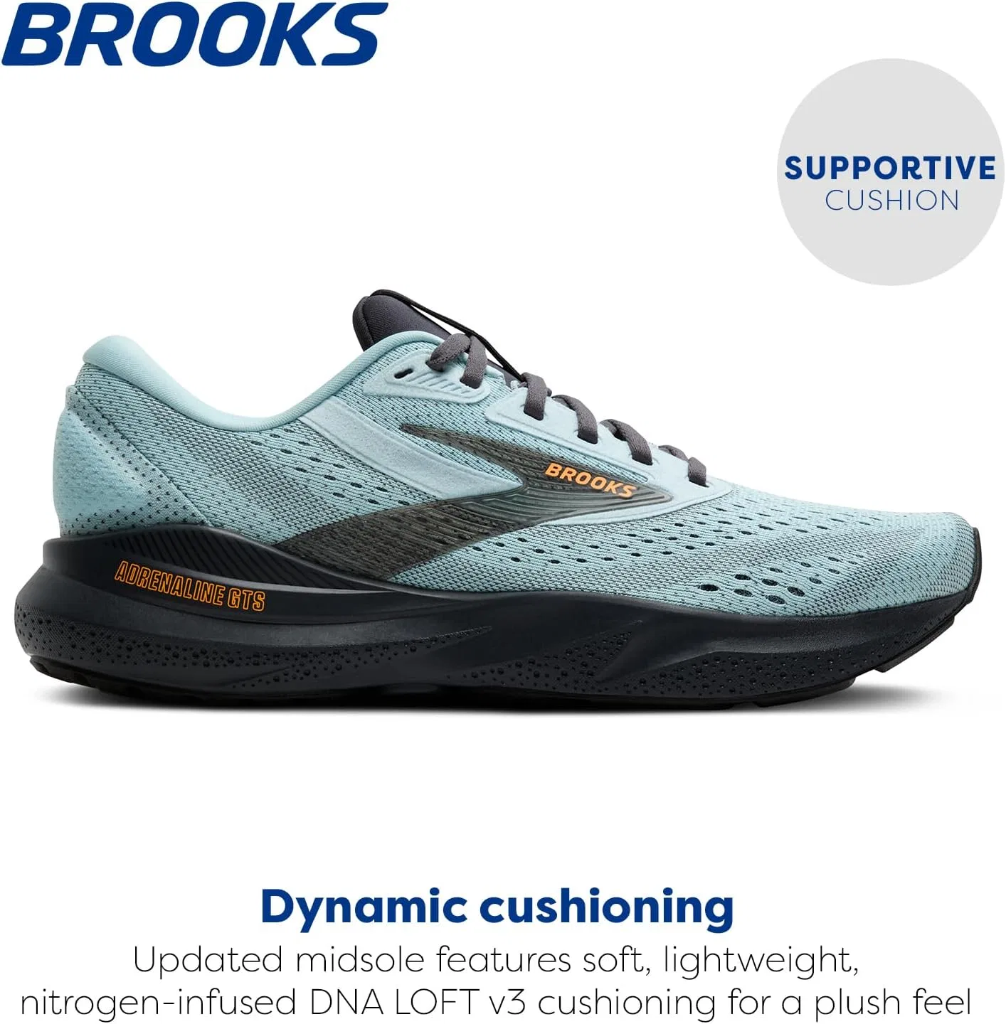 Мужские беговые кроссовки Brooks Adrenaline GTS 24 с поддерживающей подошвой, Winter Sky Ebony Orange — фото 2